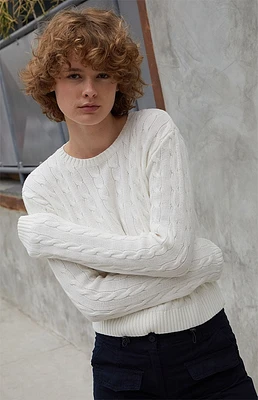 John Galt White Cable Knit Cropped Sweater