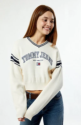 Tommy Jeans Varsity V-Neck Cropped Sweater