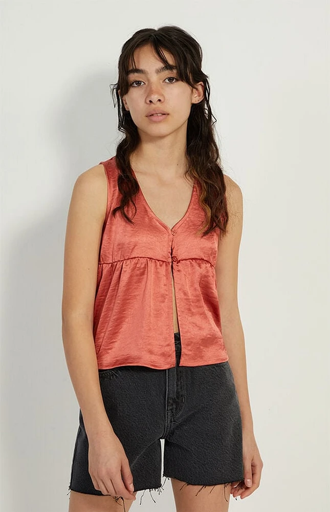 Pacsun Kids Peach Satin Button Front Tank Top