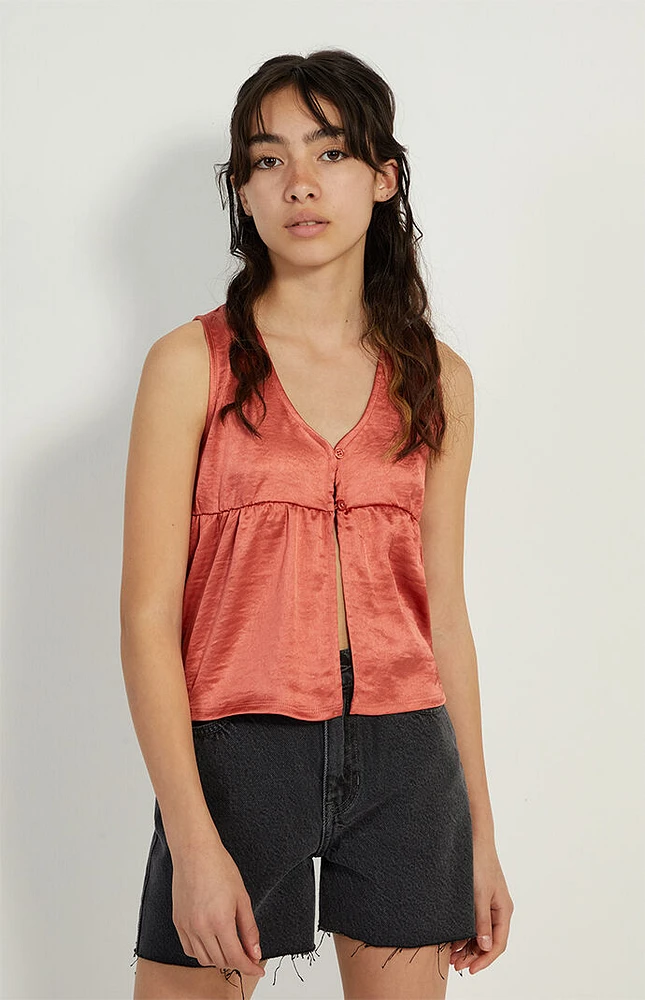 PacSun Kids Peach Satin Button Front Tank Top