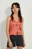 PacSun Kids Peach Satin Button Front Tank Top