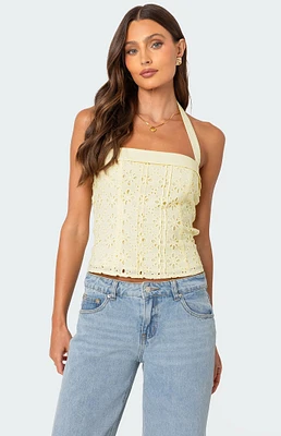 Edikted Side Button Eyelet Halter Top