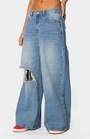 Edikted Distressed Low Rise Baggy Jeans