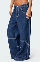 Edikted Super Wide Contrast Stitch Low Rise Jeans