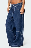 Edikted Super Wide Contrast Stitch Low Rise Jeans