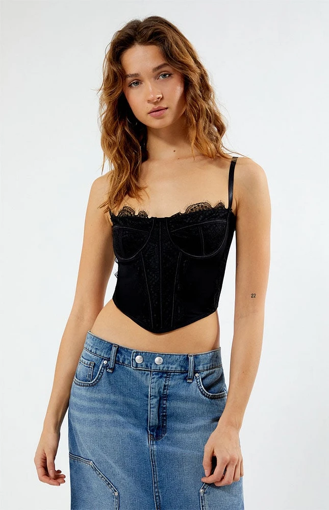 LA Hearts Lace Trim Mesh Corset Top