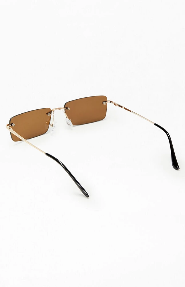 PacSun Brown Rimless Metal Sunglasses