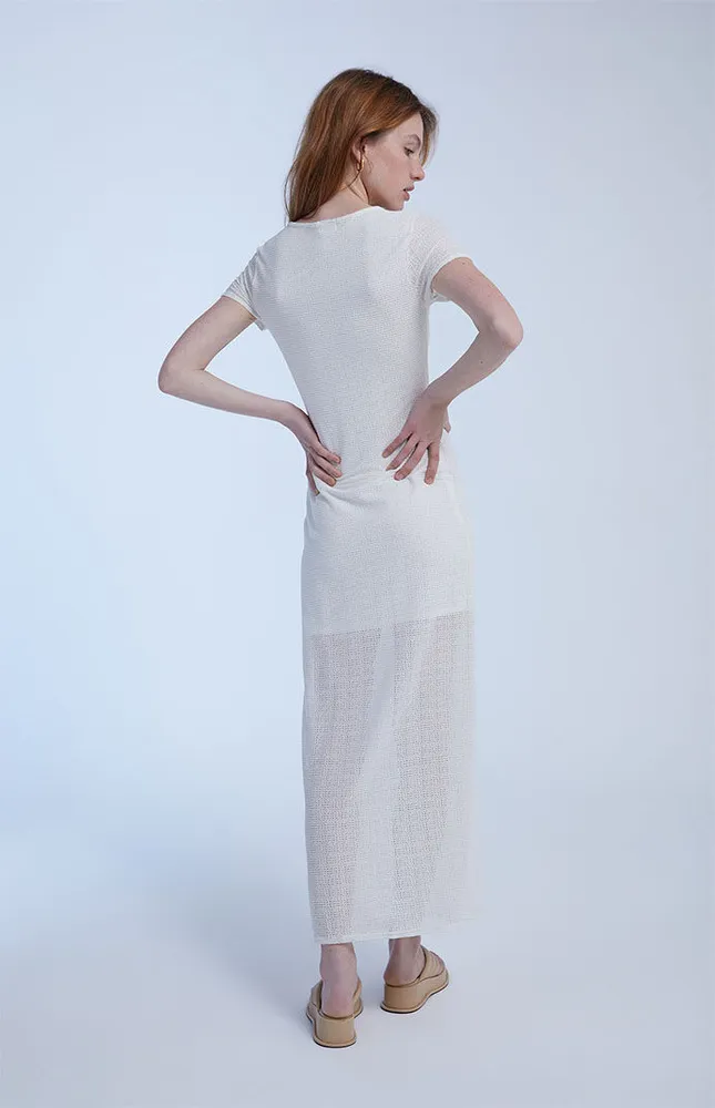 Ivory Overlay Knit Maxi Dress