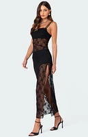 Edikted Sheer Mesh & Lace Patchwork Maxi Dress