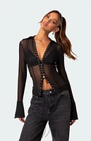 Lace Up Sheer Mesh Top