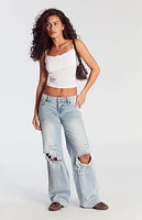 PacSun Casey Ripped Knees Low Rise Baggy Jeans Medium Indigo