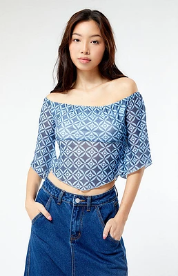 Another Girl Recycled Bardot Mesh Off-The-Shoulder Top