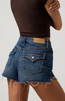 PacSun Dark Indigo Button Pocket High Waisted Denim Festival Shorts