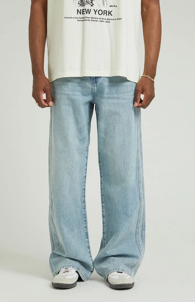 PacSun Light Indigo Tonal Stripe Extreme Baggy Jeans