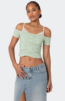 Edikted Peeking Lace Ruched Top