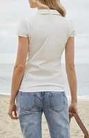 John Galt White Rue Collared Top