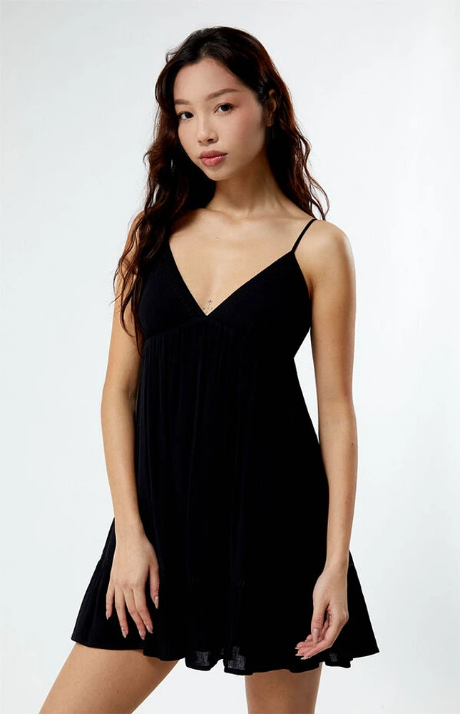 Trim V-Neck Babydoll Dress