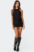 Edikted Shellie Fringe Backless Mini Dress
