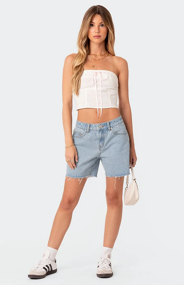 Edikted Tomboy Low Rise Denim Shorts