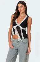 Edikted Chiffon & Lace Sheer Asymmetric Top