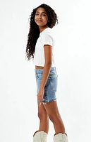Pacsun Kids Stretch Medium Indigo Raw Cut Denim Shorts