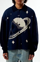PacSun Navy Space Button-Up Polo Cardigan