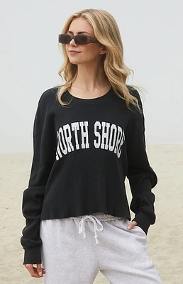 John Galt Black North Shore Waffle Knit Crew Neck Sweatshirt