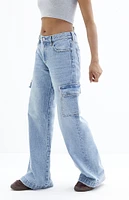 PacSun Lena Dark Indigo Low Rise Super Baggy Cargo Jeans