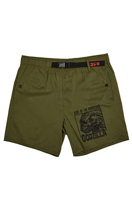 Godzilla Monster & Kanji Green Shorts