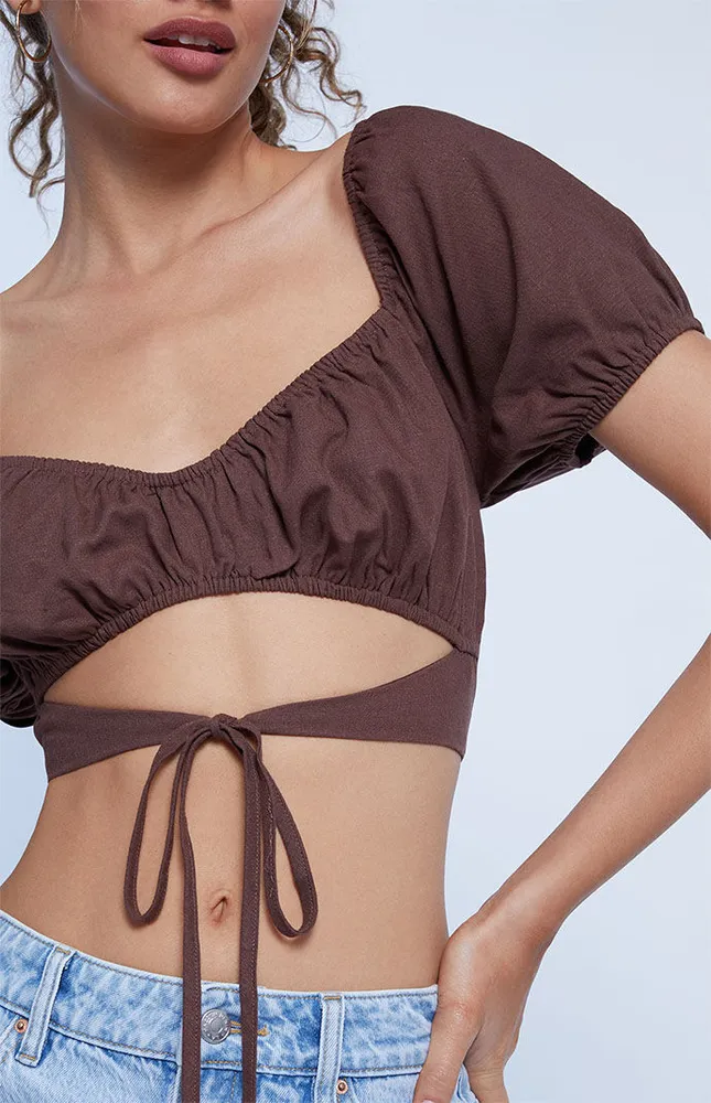 Cut-Out Ruched Woven Top
