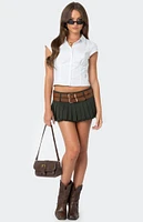 Edikted Double Belt Pleated Denim Micro Skort