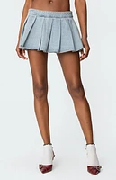 Edikted Elyssa Pleated Denim Mini Skort