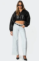 Edikted Hooded Faux Leather Cropped Jacket