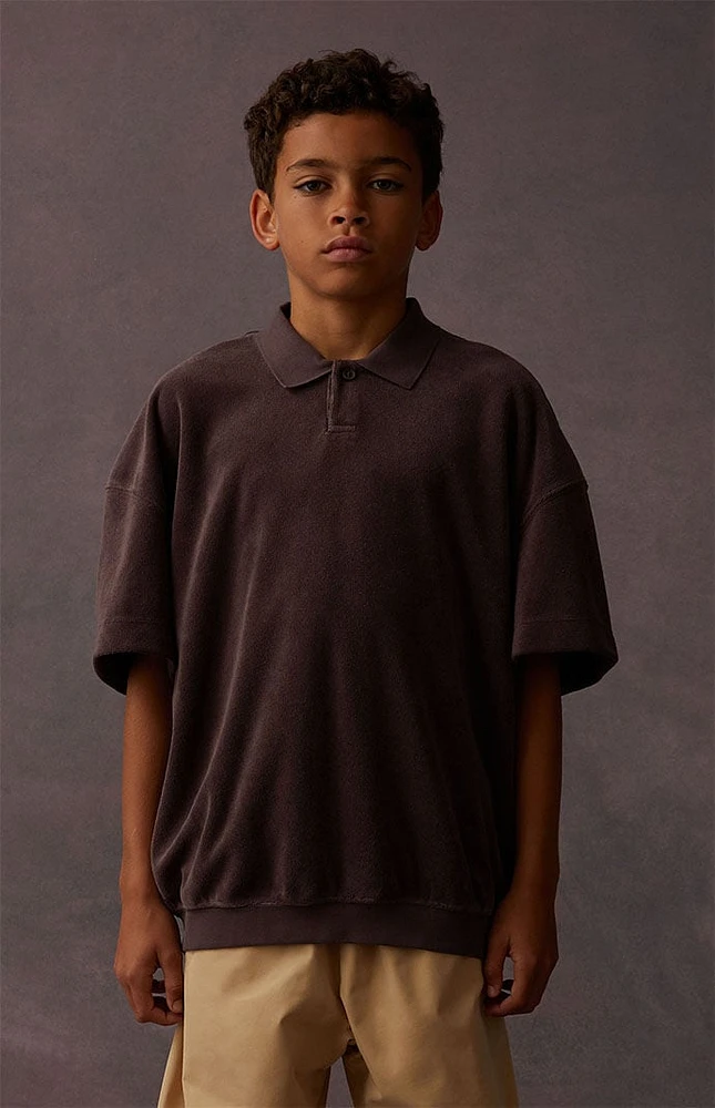 Kids Fear of God Essentials Plum Terry Cloth Short Sleeve Polo Shirt