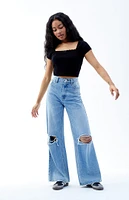 PacSun Nora Light Indigo Ripped Wide Leg Jeans