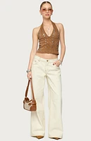 Edikted Contrast Stitch Low Rise Wide Leg Jeans