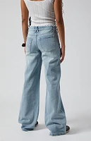 PacSun Casey Bow Embroidery Low Rise Baggy Jeans Light Indigo