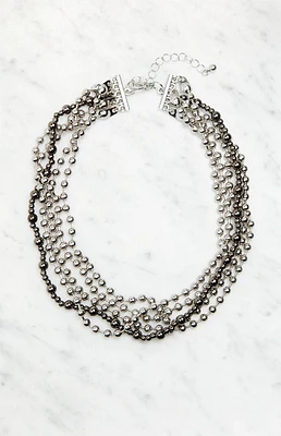 LA Hearts Silver Black Beaded Necklace