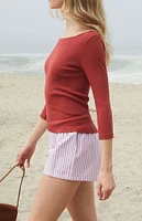 John Galt Red Jennie Off-The-Shoulder Long Sleeve Top