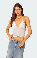 Embroidered Open Back Halter Top