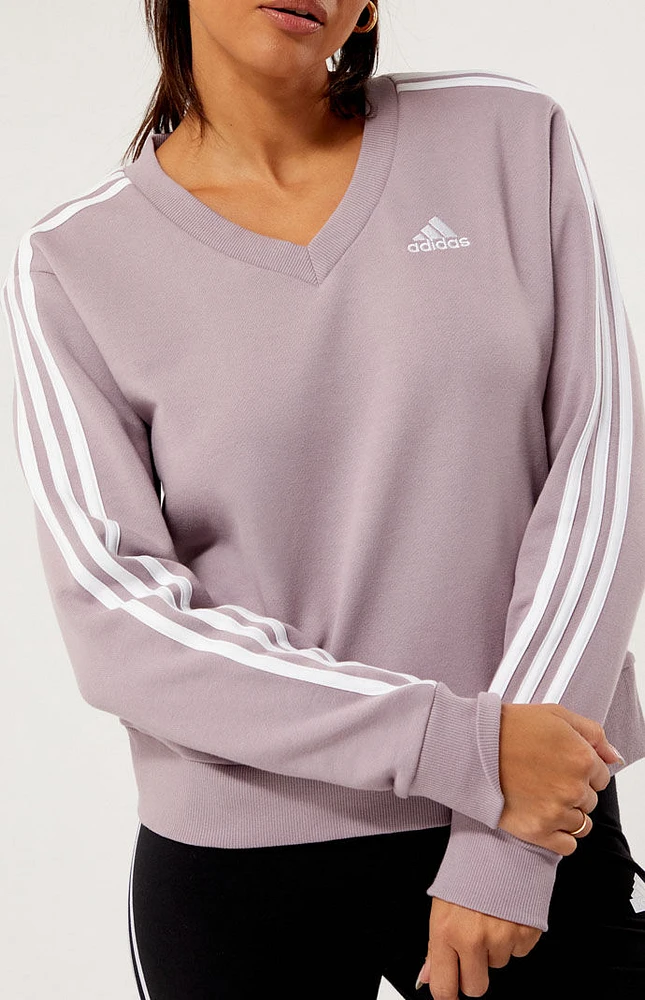 adidas Lavender 3-Stripes V-Neck Sweatshirt