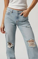 Pacsun Jordyn Ripped Knee Low Rise Straight Leg Jeans Light Indigo
