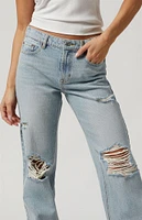 PacSun Jordyn Ripped Knee Low Rise Straight Leg Jeans Light Indigo