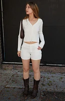 John Galt White Cable Knit Button Up Cardigan