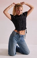 Beverly and Beck Gabbie Lace Up Short Sleeve Top