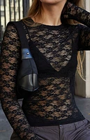John Galt Black Long Sleeve Lace Top