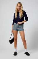 PacSun Dark Indigo Zip Fly High Waisted Denim Festival Shorts