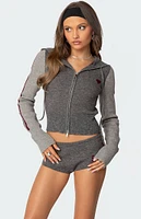 Edikted Heart Knit Zip Up Hoodie