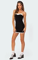 Edikted Lace Trim Ribbed Mini Dress
