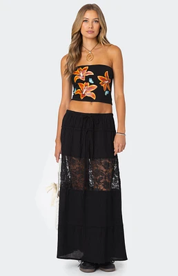 Edikted Double Tie Lace Panel Maxi Skirt